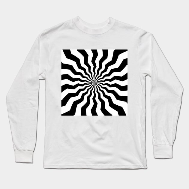 Black and white starburst, radial jagged lines op art Long Sleeve T-Shirt by kallyfactory